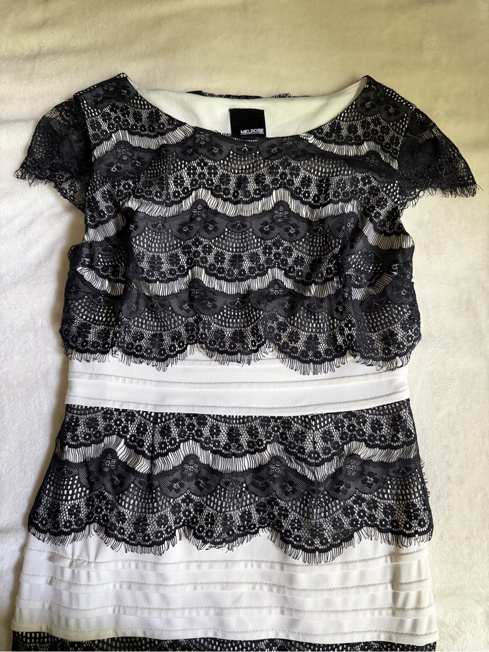 Melrose Black & White Lace Midi Dress